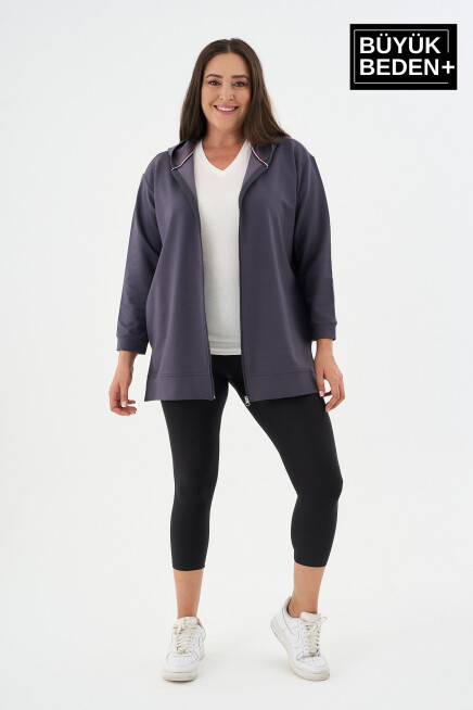 Kadın Tunik Büyük Beden Fermuarlı Kapşonlu Sweat Hırka SPR26BTK955