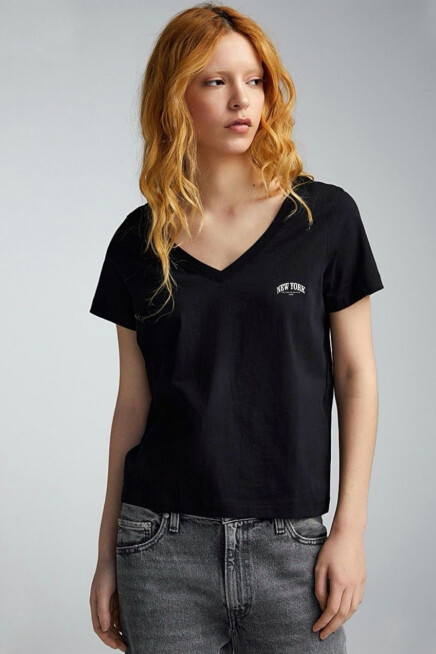 Kadın V Yaka New York Tshirt SPR25TSK20