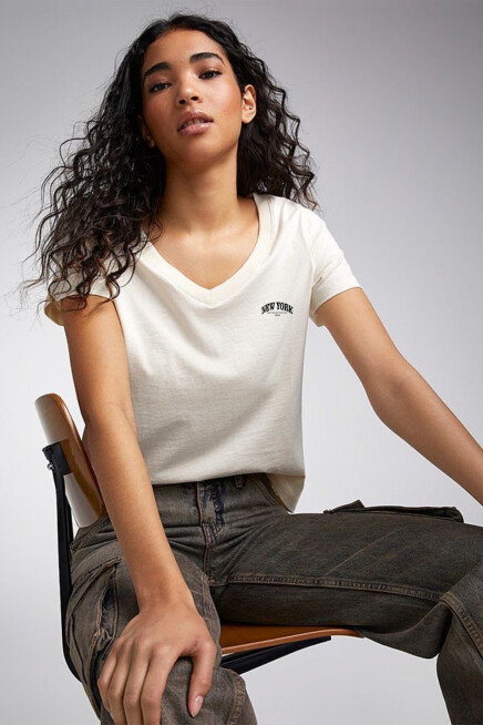 Kadın V Yaka New York Tshirt SPR25TSK20