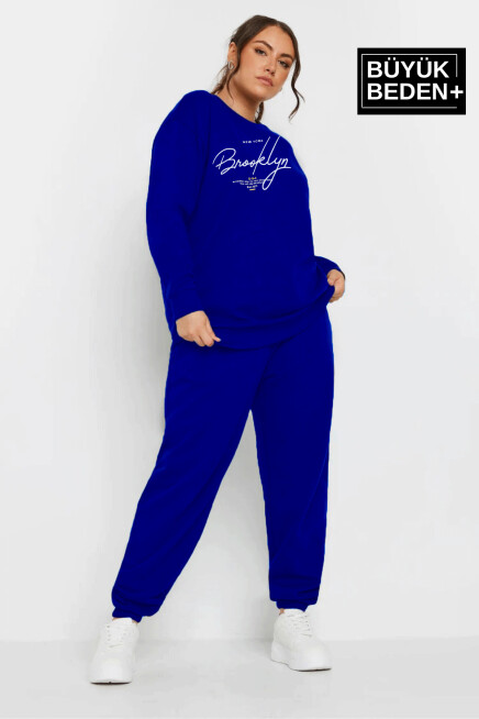 Kadın El Yazılı Brooklyn Baskılı Büyük Beden İnce Bisiklet Yaka Swatshırt SPR25BSWK59