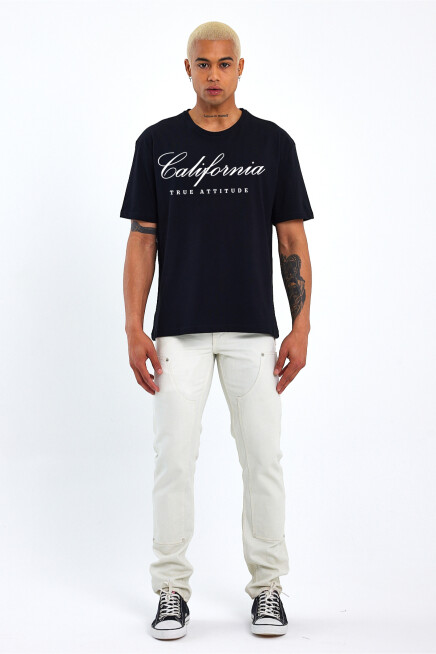 Erkek Bisiklet Yaka El Yazılı Brooklyn Baskılı Tshirt SPR25TS32