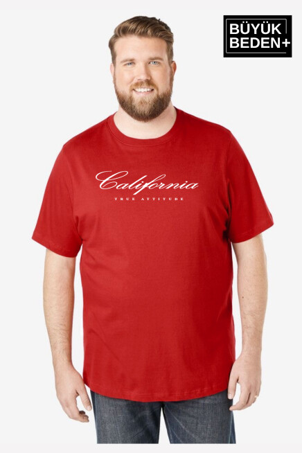 Erkek Büyük Beden El Yazılı California Baskılı Bisiklet Yaka Tshırt SPR25BTS13