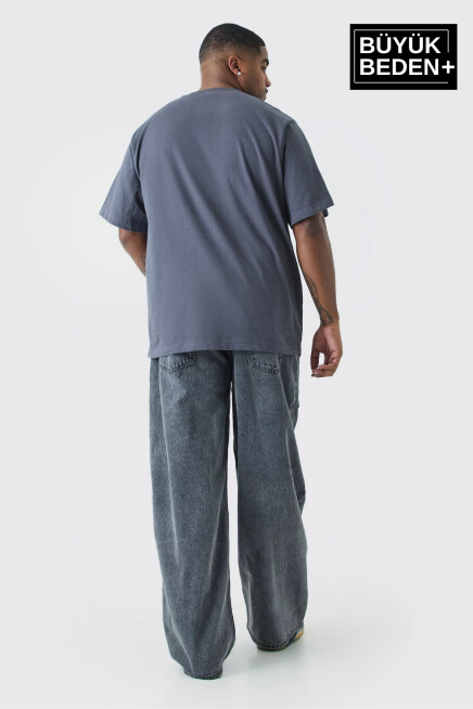 Erkek Büyük Beden El Yazılı California Baskılı Bisiklet Yaka Tshırt SPR25BTS13