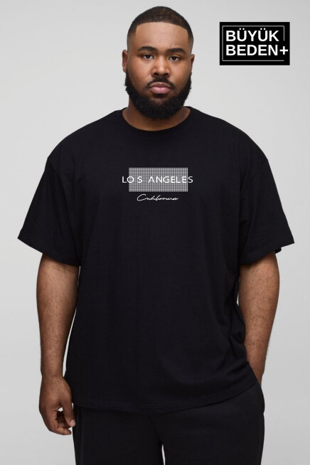  Erkek Büyük Beden Las Angeles Baskılı Bisiklet Yaka Tshırt SPR25BT909