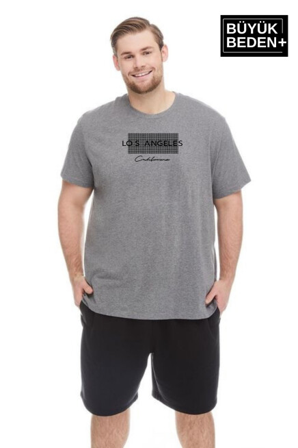  Erkek Büyük Beden Las Angeles Baskılı Bisiklet Yaka Tshırt SPR25BT909