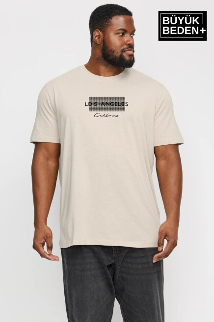  Erkek Büyük Beden Las Angeles Baskılı Bisiklet Yaka Tshırt SPR25BT909
