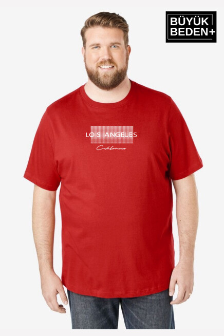  Erkek Büyük Beden Las Angeles Baskılı Bisiklet Yaka Tshırt SPR25BT909