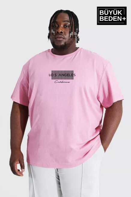  Erkek Büyük Beden Las Angeles Baskılı Bisiklet Yaka Tshırt SPR25BT909
