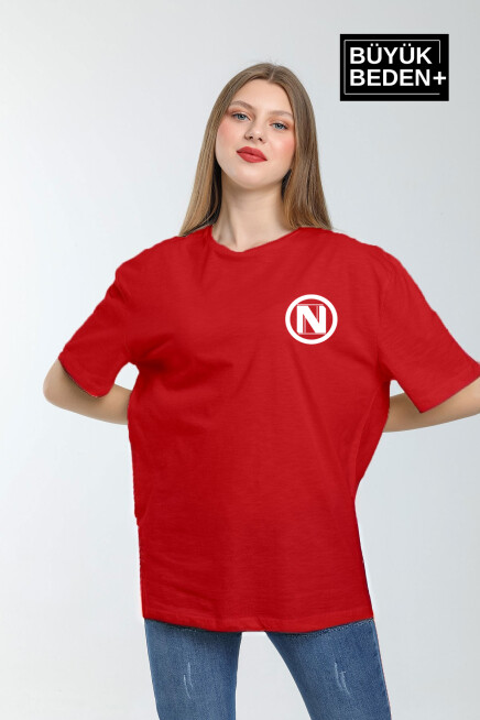 Kadın Büyük Beden N Baskılı Bisiklet Yaka Tshırt SPR25BTSK902