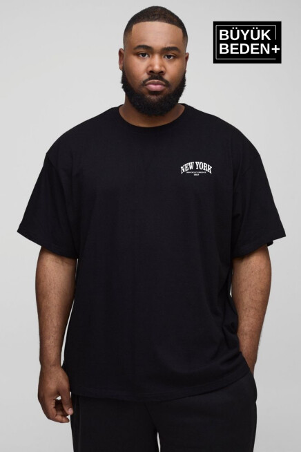 Erkek Büyük Beden New York Baskılı Bisiklet Yaka Tshırt SPR25BTS14