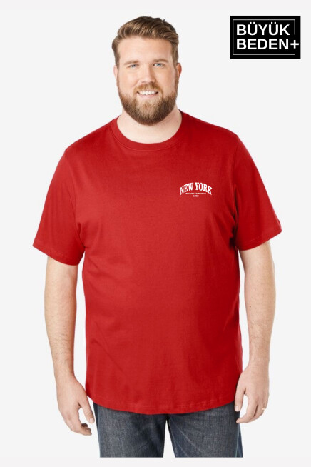 Erkek Büyük Beden New York Baskılı Bisiklet Yaka Tshırt SPR25BTS14