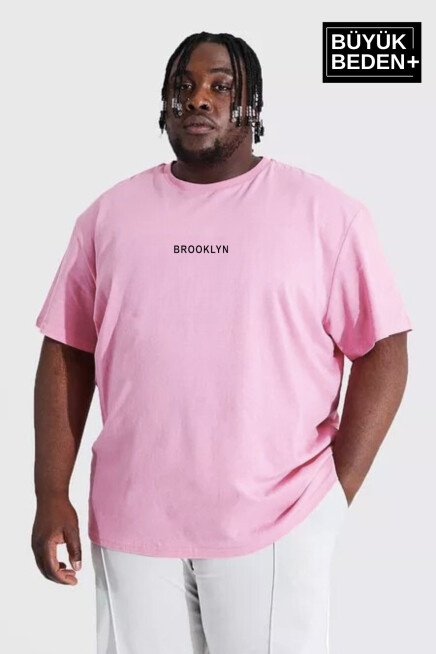 Erkek Büyük Beden Orta Brooklyn Baskılı Bisiklet Yaka Tshırt SPR25BTS11