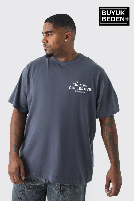 Erkek Büyük Beden Unified Collective Baskılı Bisiklet Yaka Tshırt SPR25BTS905