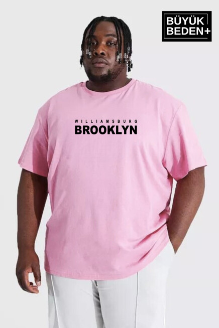 Erkek Büyük Beden Willams.Brooklyn Baskılı Bisiklet Yaka Tshırt SPR25BTS15