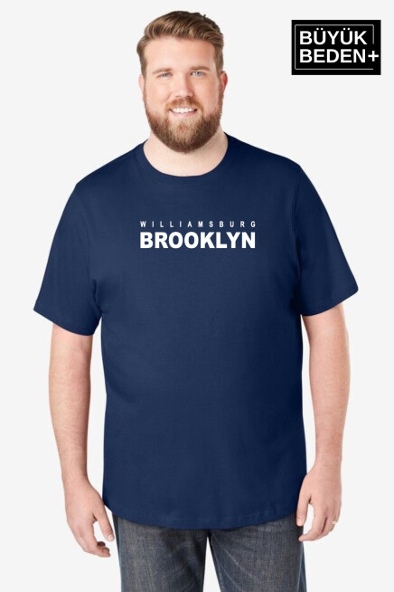 Erkek Büyük Beden Willams.Brooklyn Baskılı Bisiklet Yaka Tshırt SPR25BTS15