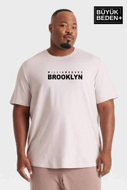 Erkek Büyük Beden Willams.Brooklyn Baskılı Bisiklet Yaka Tshırt SPR25BTS15