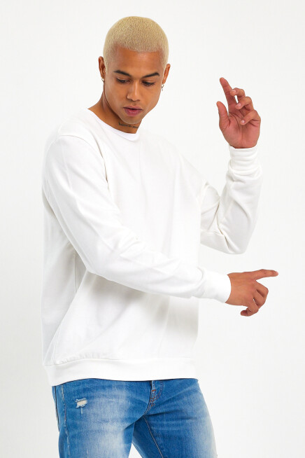 Süperlife Erkek Gri Bisiklet Yaka Ribanalı Regular Fit Sweatshirt spr26swk930