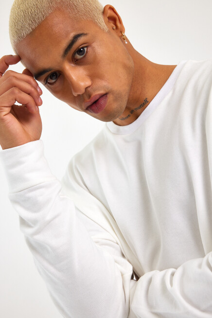 Süperlife Erkek Gri Bisiklet Yaka Ribanalı Regular Fit Sweatshirt spr26swk930