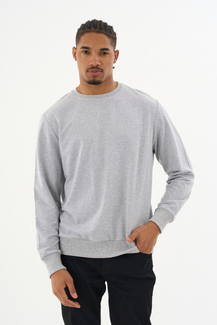 Süperlife Erkek Gri Bisiklet Yaka Ribanalı Regular Fit Sweatshirt spr26swk930