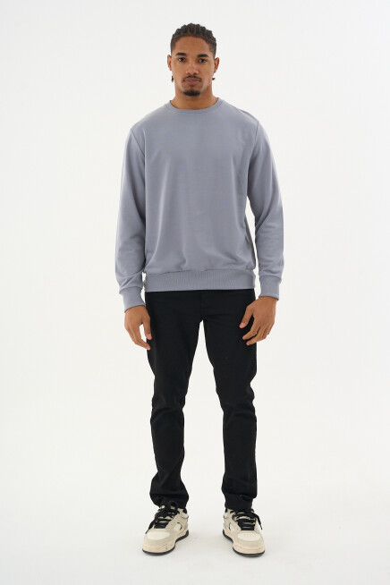 Süperlife Erkek Gri Bisiklet Yaka Ribanalı Regular Fit Sweatshirt spr26swk930