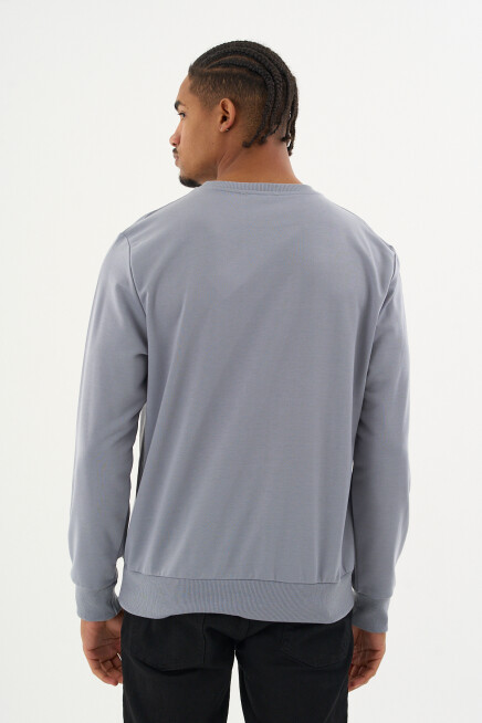 Süperlife Erkek Gri Bisiklet Yaka Ribanalı Regular Fit Sweatshirt spr26swk930