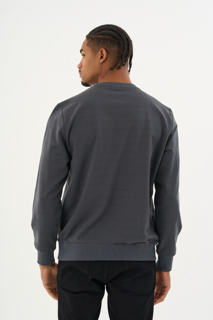 Süperlife Erkek Gri Bisiklet Yaka Ribanalı Regular Fit Sweatshirt spr26swk930