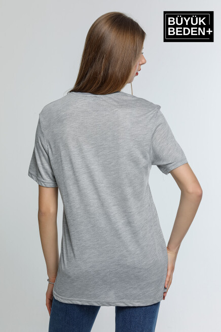 Kadın Büyük Beden Air Baskılı Bisiklet Yaka Tshırt SPR25BTSK901