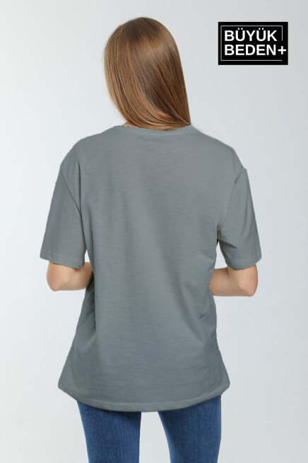 Kadın Büyük Beden Air Baskılı Bisiklet Yaka Tshırt SPR25BTSK901