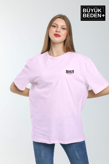 Kadın Büyük Beden Brooklyn 1970 Baskılı Bisiklet Yaka Tshırt SPR25BTSK904