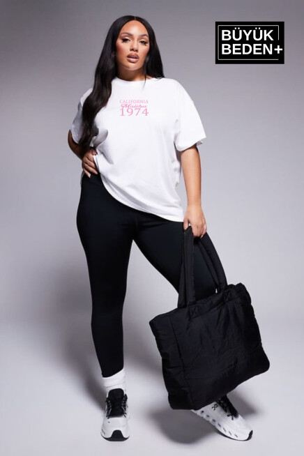 Kadın Büyük Beden California 1974 Baskılı Bisiklet Yaka Tshırt SPR25BTSK06