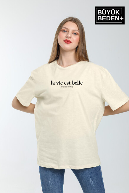 Kadın Büyük Beden L.v. Est Belle Baskılı Bisiklet Yaka Tshırt SPR25BTK910
