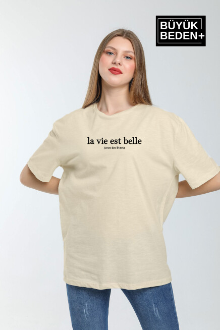 Kadın Büyük Beden L.v. Est Belle Baskılı Bisiklet Yaka Tshırt SPR25BTK910