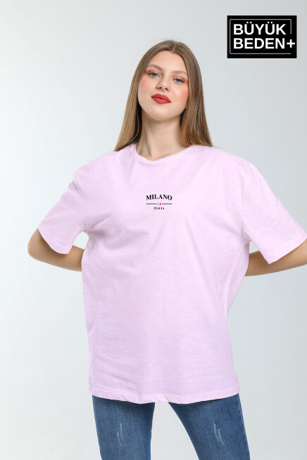Kadın Büyük Beden Milano İtalia Baskılı Bisiklet Yaka Tshırt SPR25BTSK907