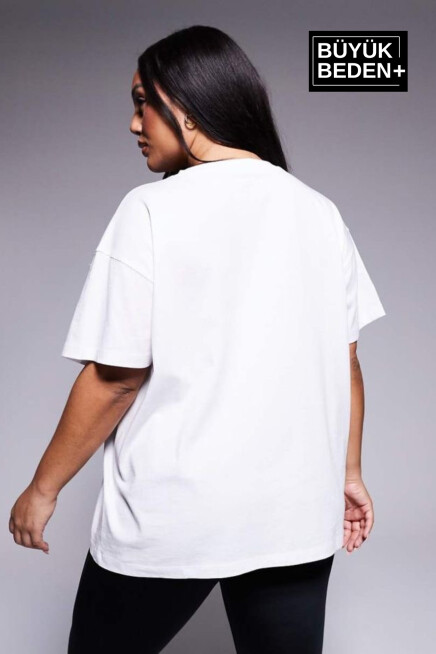 Kadın Büyük Beden Yelken Baskılı Bisiklet Yaka Tshırt SPR25BTSK903