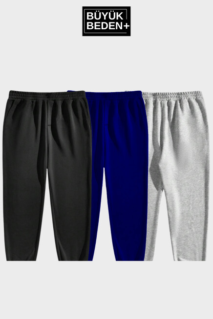 Üçlü Büyük Beden Reçme Paça İnce Eşofman Altı SPR25BEA52-3