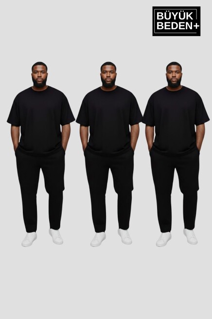 Büyük Beden Erkek Basic  3XL-6XL  Bisiklet Yaka 3lü Tişört Seti SPR26BTS510+3