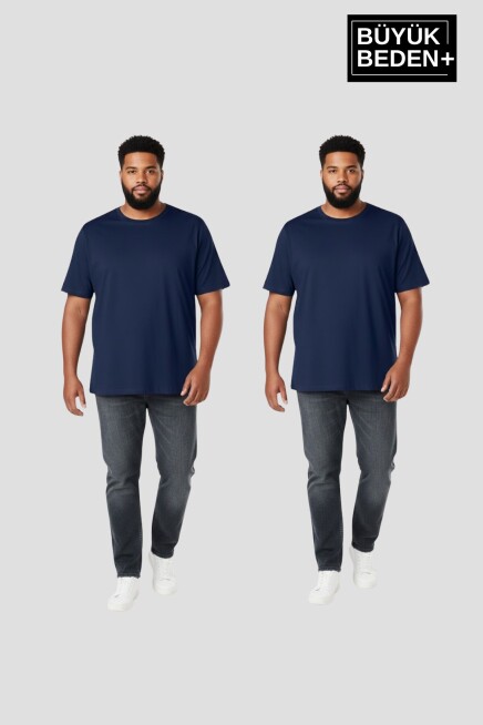 Büyük Beden Erkek Basic Bisiklet Yaka 2li Tişört Seti 3XL-6XL SPR26BTS510+2