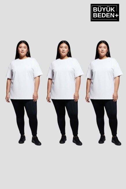 Büyük Beden Kadın Basic 3XL-6XL Bisiklet Yaka 3lü Tişört Seti SPR26BTSK510+3