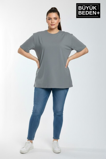 Büyük Beden Kadın Basic Tişört – Pamuklu Düz T-Shirt 3XL-6XL SPR26BTSK10