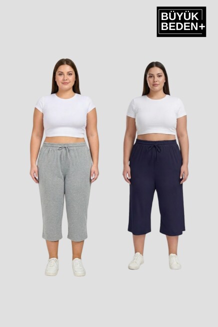 Büyük Beden Kadın İkili Set Kapri Şort Rahat Kalıp 3XL-6XL SPR26BSRK951+2