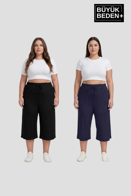 Büyük Beden Kadın İkili Set Kapri Şort Rahat Kalıp 3XL-6XL SPR26BSRK951+2