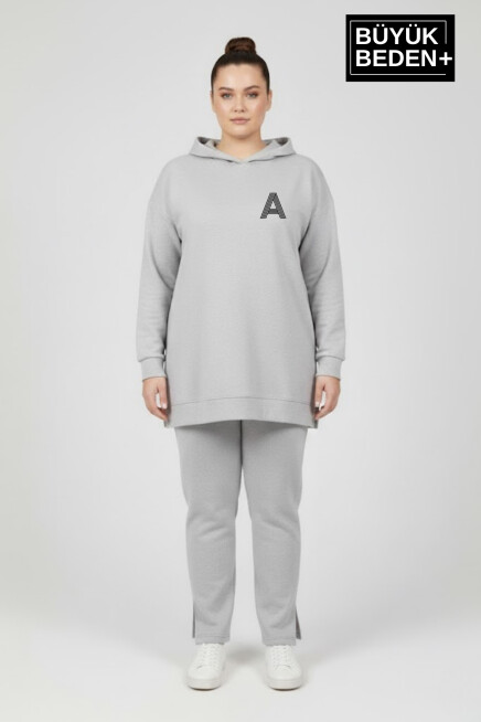 Büyük Beden Kapşonlu A Baskılı Tunik ince Sweatshırt  SPR26BTK991-3