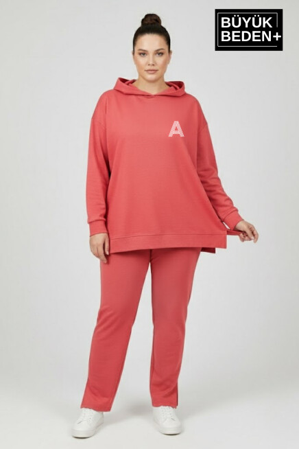 Büyük Beden Kapşonlu A Baskılı Tunik ince Sweatshırt  SPR26BTK991-3