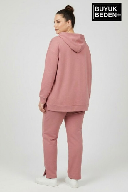 Büyük Beden Kapşonlu Capri İsland Baskılı Tunik ince Sweatshırt  SPR26BTK991-2