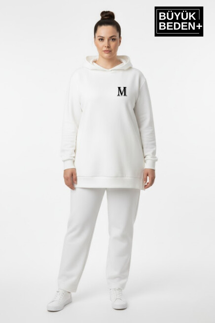 Büyük Beden Kapşonlu M Baskılı Tunik ince Sweatshırt  SPR26BTK991-4