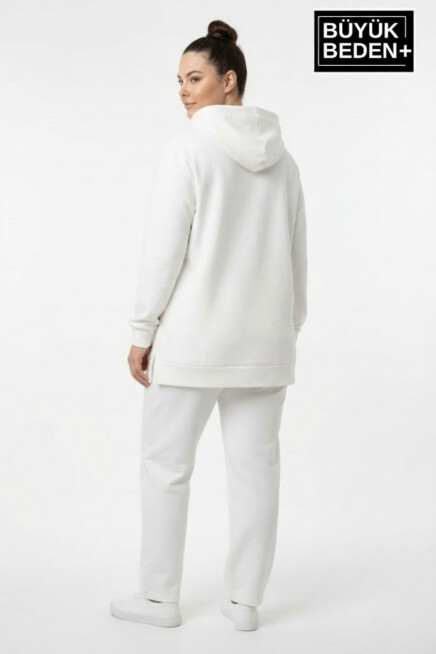 Büyük Beden Kapşonlu M Baskılı Tunik ince Sweatshırt  SPR26BTK991-4
