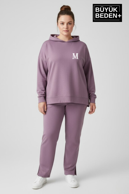 Büyük Beden Kapşonlu M Baskılı Tunik ince Sweatshırt  SPR26BTK991-4