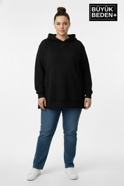 Büyük Beden Kapşonlu Tunik Sweatshırt  SPR26BTK991