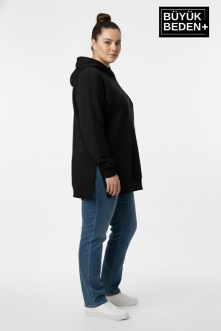 Büyük Beden Kapşonlu Tunik Sweatshırt  SPR26BTK991