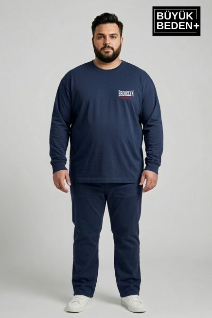 Erkek Büyük Beden 1970 Brooklyn Baskılı 2 İplik Bisiklet Yaka Tişört SPR26BTS942-3
